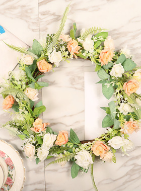 Artificial Wreath Threshold Flower Champagne White Rose DIY