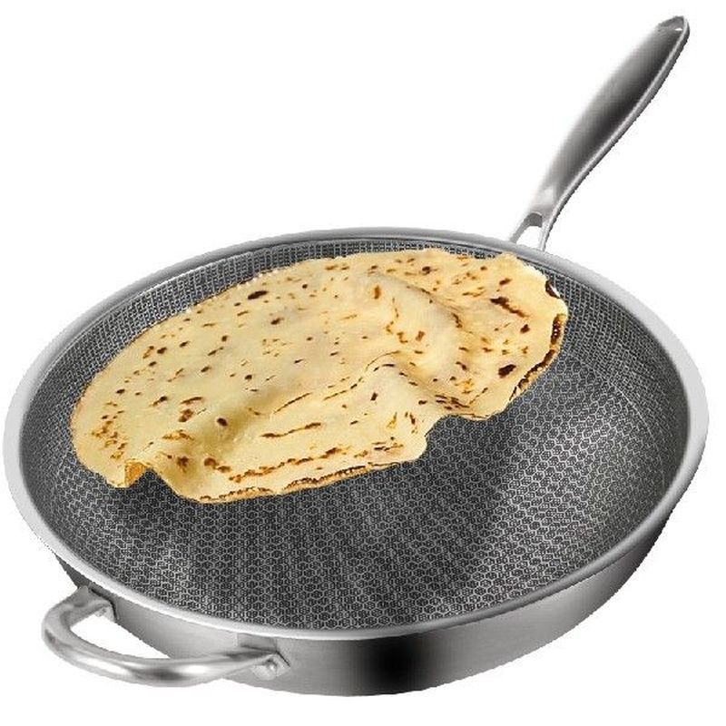 430 Stainless Steel Wok Thick Honeycomb Handmade Frying Pan