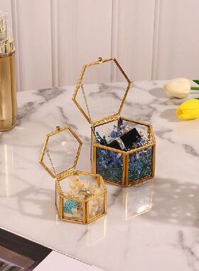 Hexagon Transparent Glass Jewelry Box Wedding Ring Box Geome