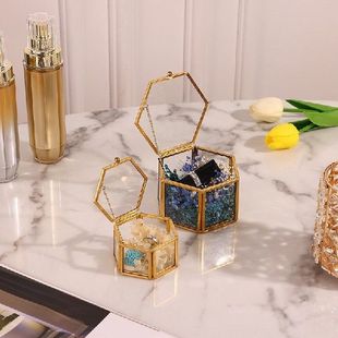 Hexagon Transparent Glass Jewelry Box Wedding Ring Box Geome