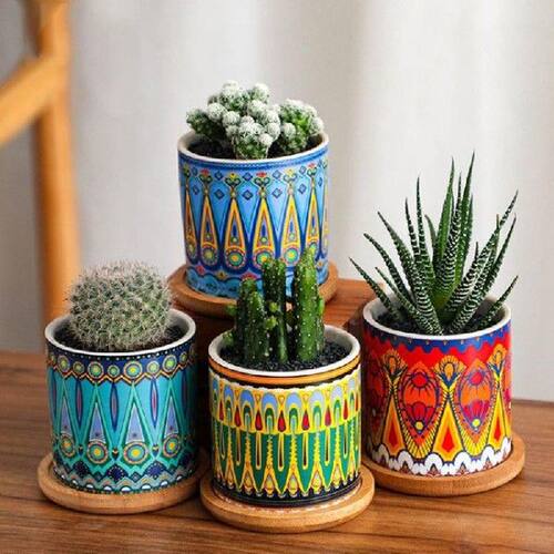 4pcs/set Cylindrical Succulent Planters Mini Ceramic Flower