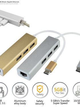 USB-C to 3-Port USB 3.0 Hub 10/100/1000 Gigabit Ethernet Ada