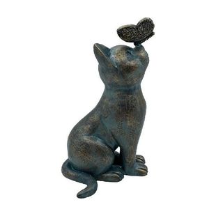 Cat Play Butterfly Statues Figurines Garden Resin