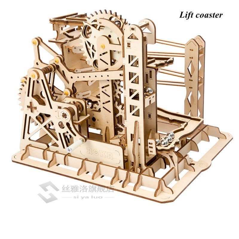 Rokr 4 Kinds Marble Run  DIY Waterwheel Wooden Model Buildin