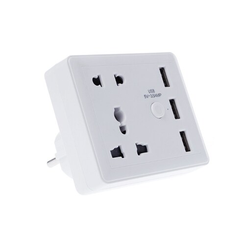 Smart Home European Plug LED Socket With 3 USB Ports Travel