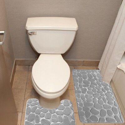 2Pcs Bathroom Non-slip Mat Set Plush Floor Pad Soft Non
