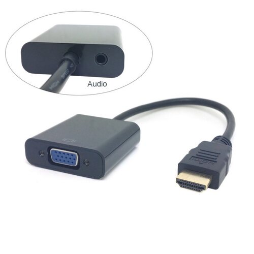 Black HDMI Source to VGA Output & 3.5 mm Audio Cable Con