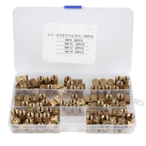 120pcs M8 Brass Cylinder Knurled Threaded Round Insert Embed
