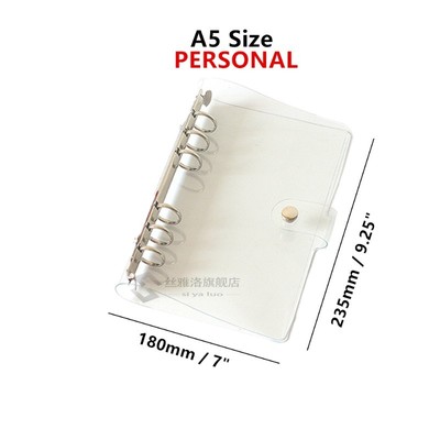 Personal A5 A6 A7 6 Hole Clear Binder Cover Soft PVC Noteboo