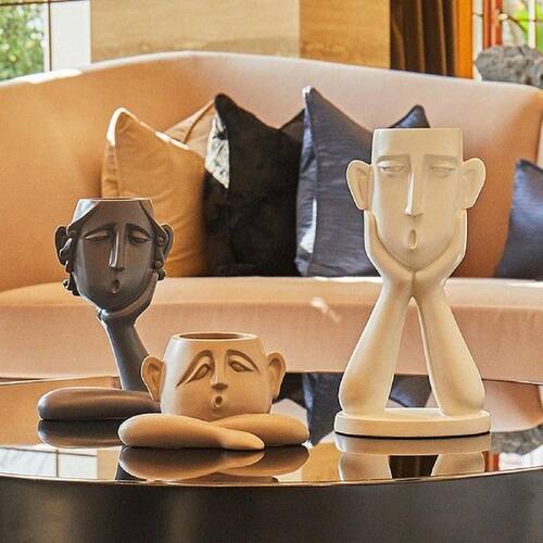 3Pcs Nordic Creative Resin Vase Human Face Design Statue
