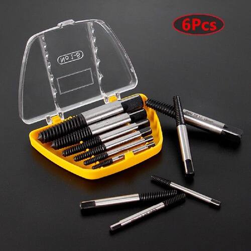 6Pcs Damaged Screw Remover Screw Extractor Drill Bits Steel
