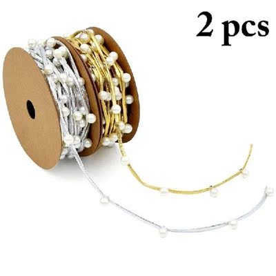 2 Rolls 3.3 Yards Artificial Pearl String Beaded Chain Faux
