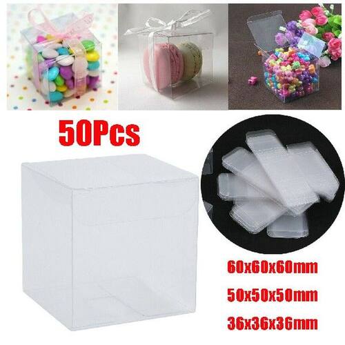50Pcs PVC Transparent Boxes Macaron Square Cube Box For