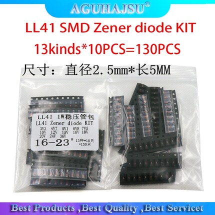 13kinds*10PCS=130PCS LL41 SMD Zener diode KIT 1W 3V3-36V ZM4