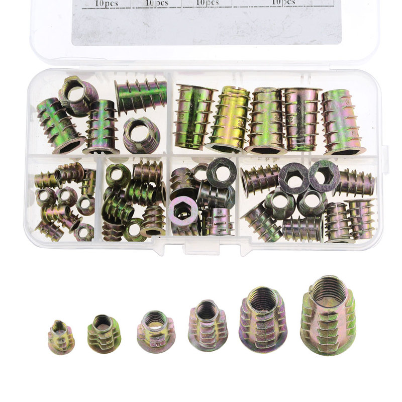 50PCS/BOX M4-M10 Zinc Alloy Thread for Wood Insert Nut Flang