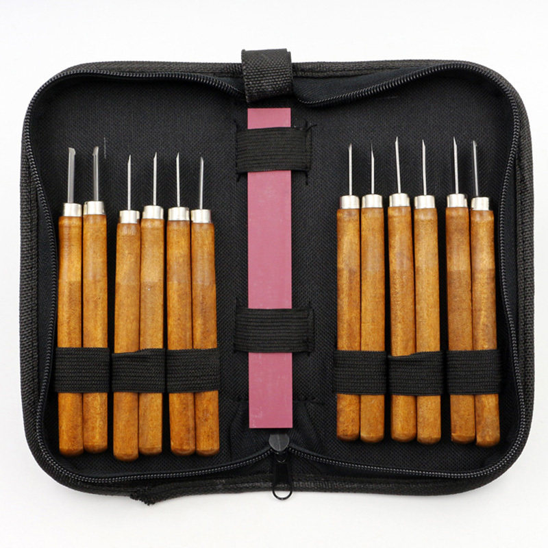 12pcs wood handle woodworker tools wood carving tools set cu