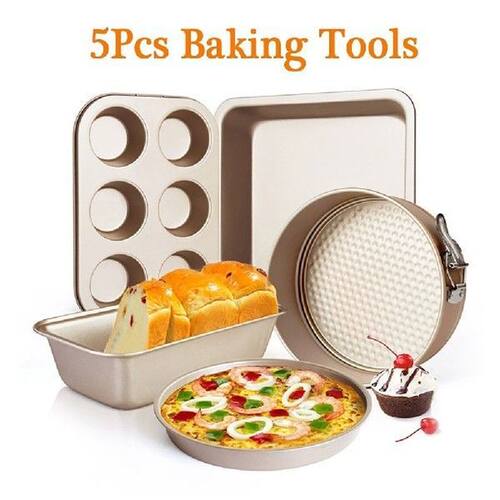 Kitchen 5 Pcs Non-stick Oven Pizza Tray Bakeware Set Carbon