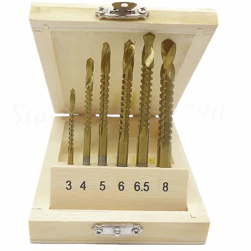 6pcs Coated Hss Drill & Saw Drill Bit Carpenter Hole Gro