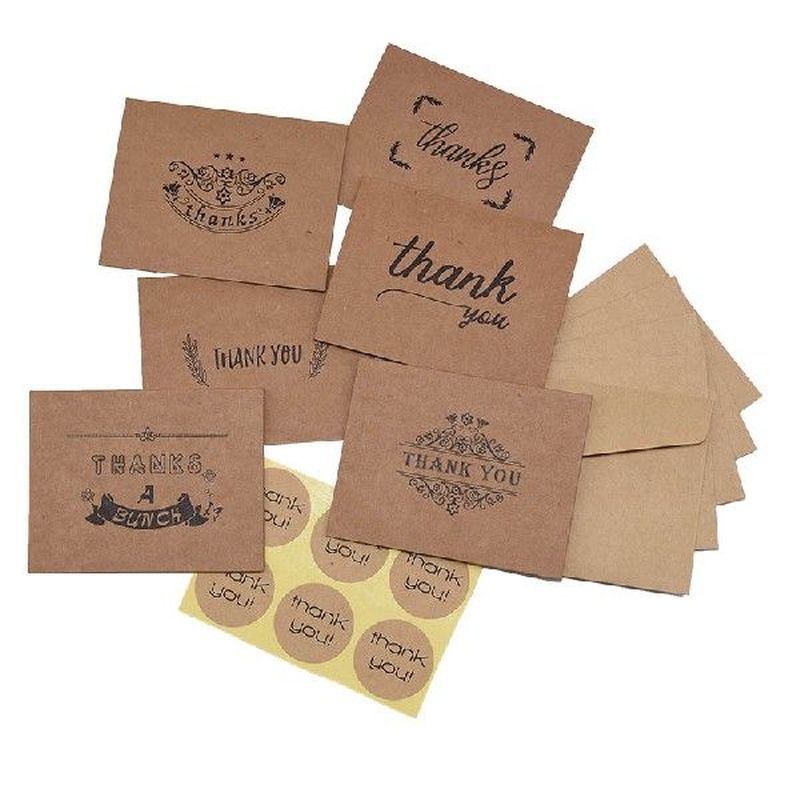6 Sets Retro Kraft Paper Thank You Cards Envelopes Stickers