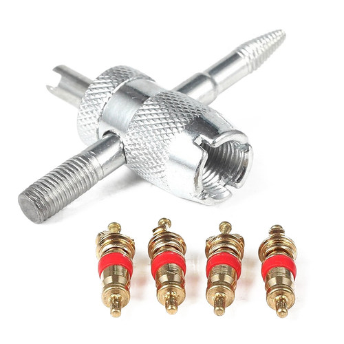 Car Bike Tire Accessory + 4 Valve Stem Core 4 Way Tyre Valve