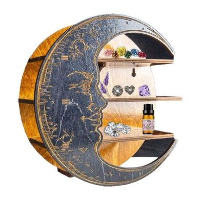Moon Shelf Wooden Floating Moon Shelf Wall Mounted Moon