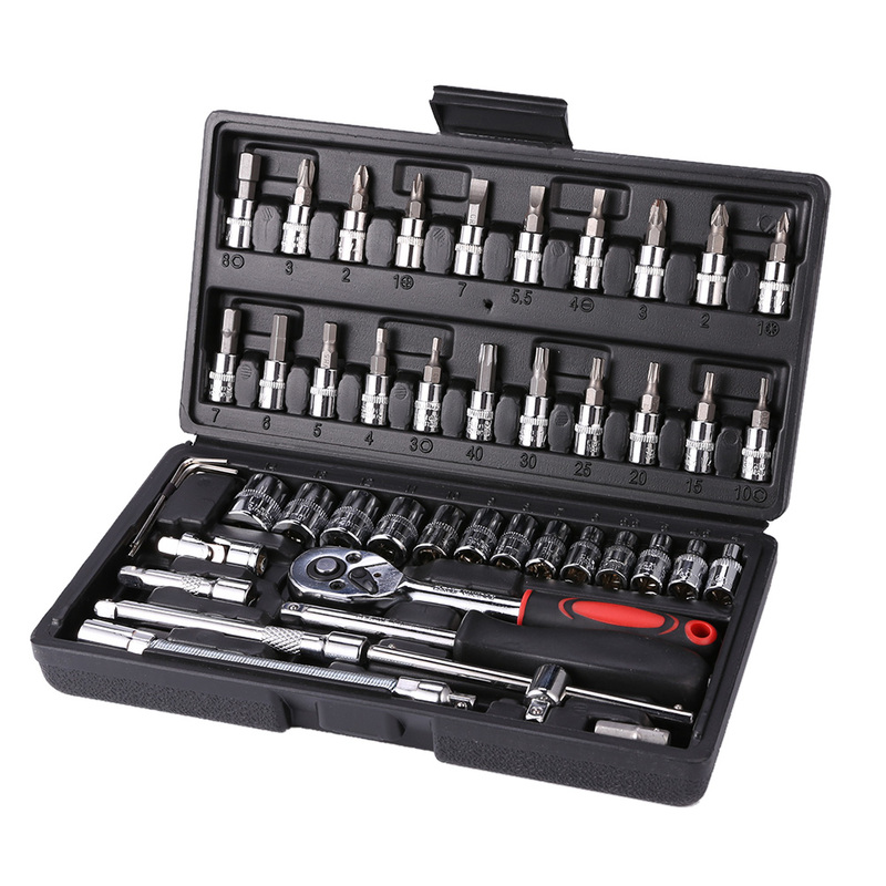 46Pcs Carbon Wrench Set Staal Spiegel Socket Combinatie Set