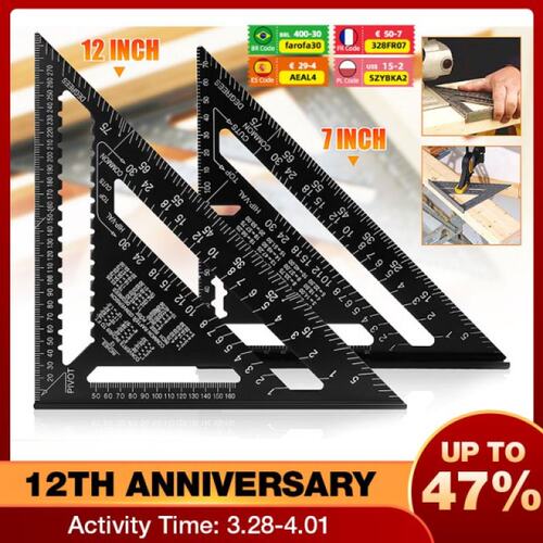 7/12inch Speed Square Metric Aluminum Alloy Triangle Ruler S