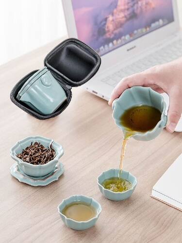 ceramic teapot gaiwan with 2 cups portable travel tea set