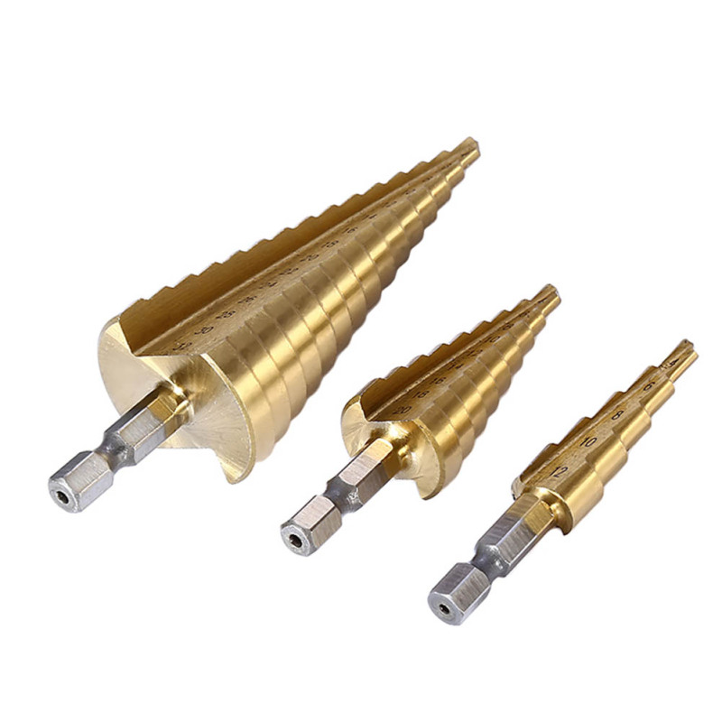 3 Pcs Stepped Drill Bits Hex Shank H Titanium Coated 3-12mm