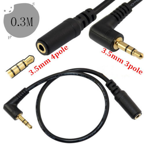 90 D 3.5mm 3pole Audio Male to 4 Pole Female Extension Cable