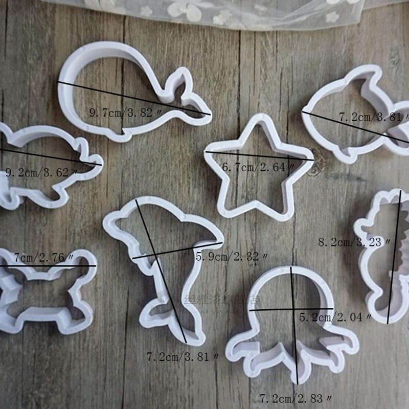 8pcs/set Eco-friendly Plastic Sea Creature Cookie Cutter Min