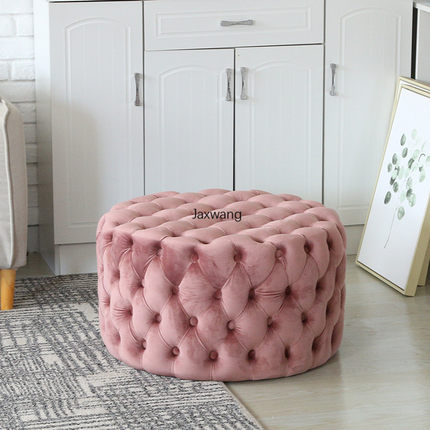 Nordic Living Room Ottoman Round Pull Button Velvet Shoe