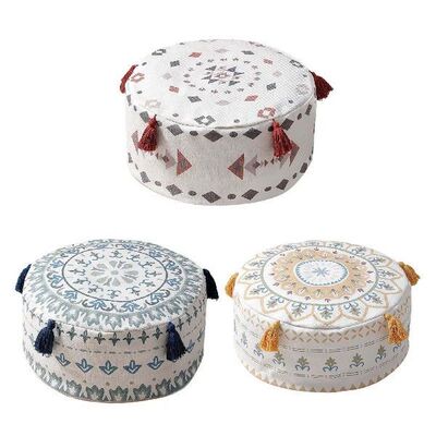 DIY Unstuffed Pouf Cover Foot Stool Cover with Tassel