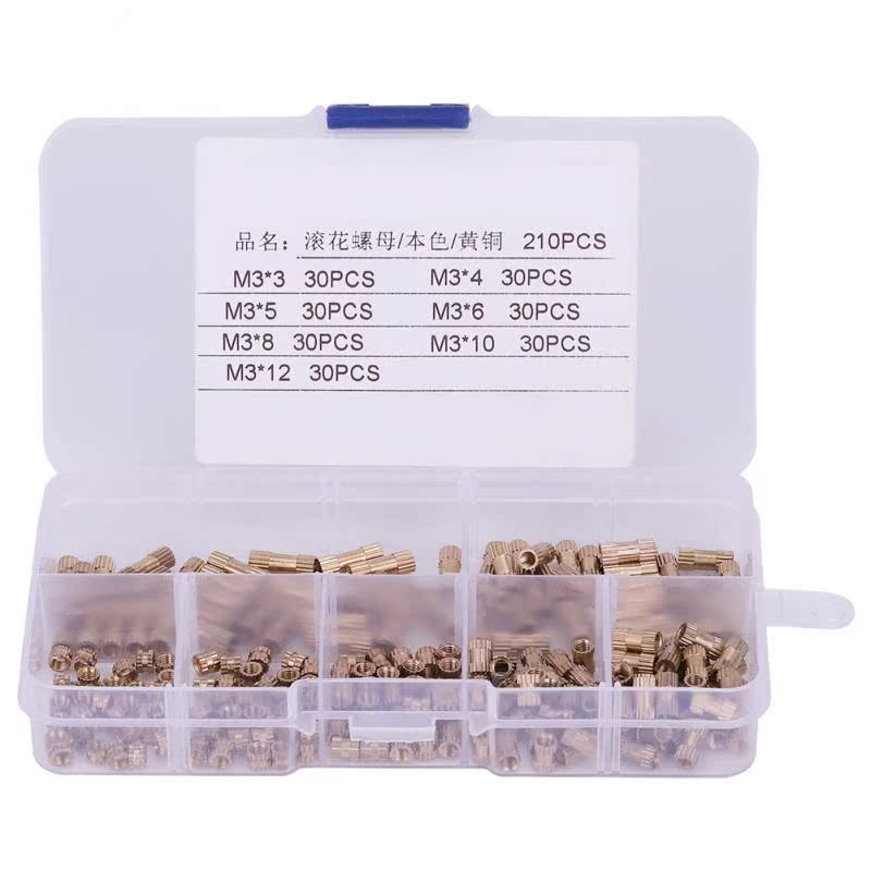 210pcs M3 M5 Brass Cylinder Knurled Threaded Round Insert Em