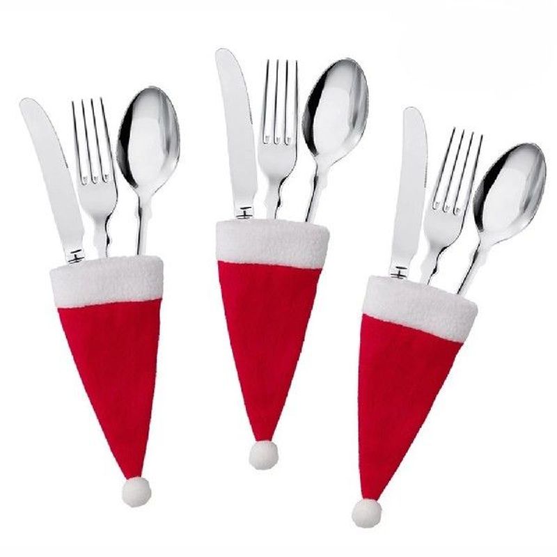 10pcs Christmas Hat Kinfe and Fork Cover Tableware Holder