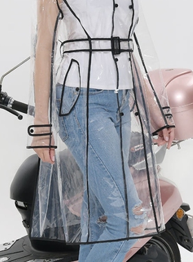 Hot Women Transparent Raincoat Belted Waterproof Jacket