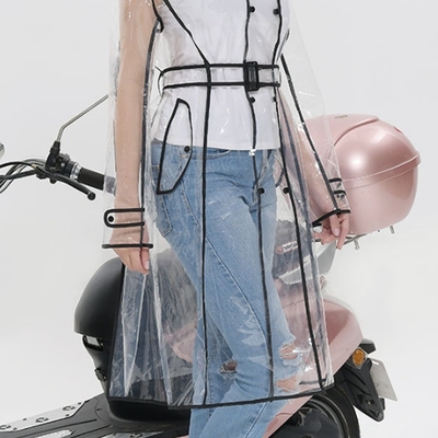 Hot Women Transparent Raincoat Belted Waterproof Jacket