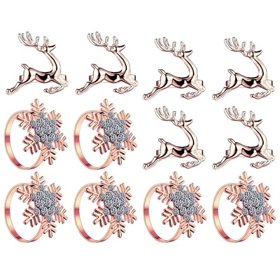 Hot 12Pcs Christmas Napkin Rings Set Elk Napkin Rings And