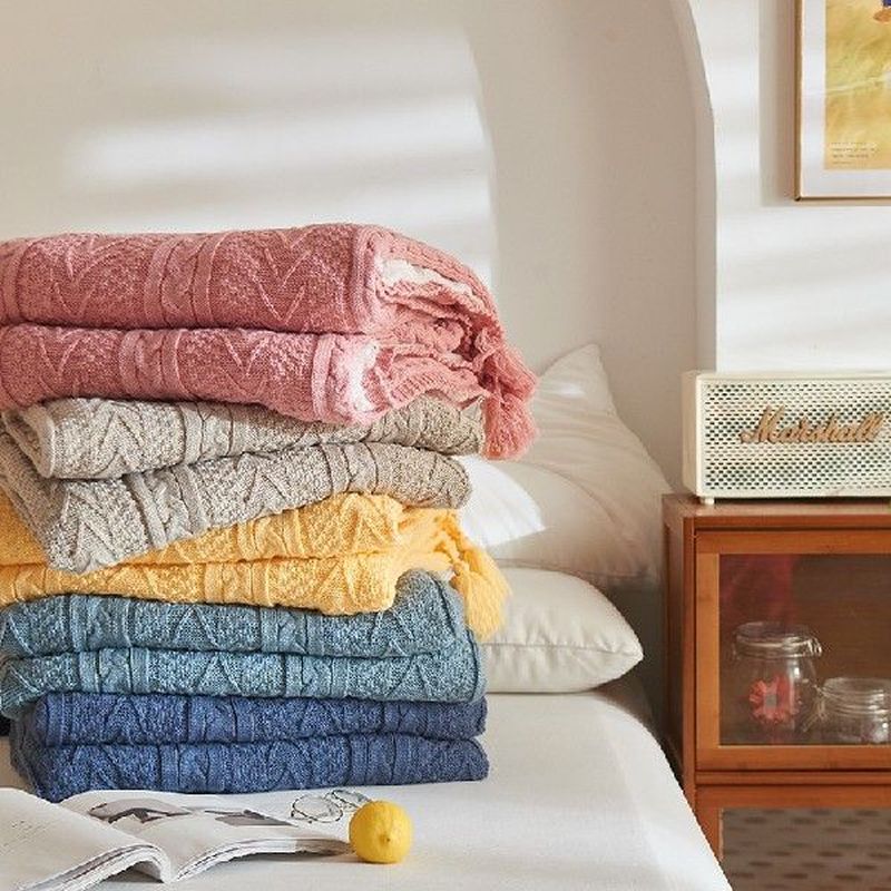 Nordic Warm Fleece Blanket Knitted Plush Wool Tassel