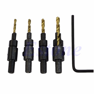 4Pc HSS Countersink Drill Bit Set Change Hex Shank Screw Han