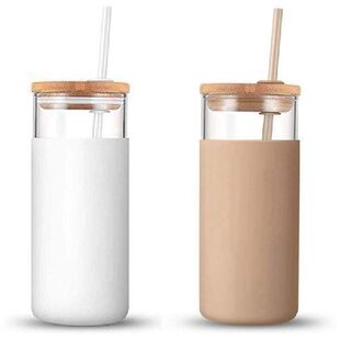 16Oz High Borosilicate Glass Tumbler Straw Silicone