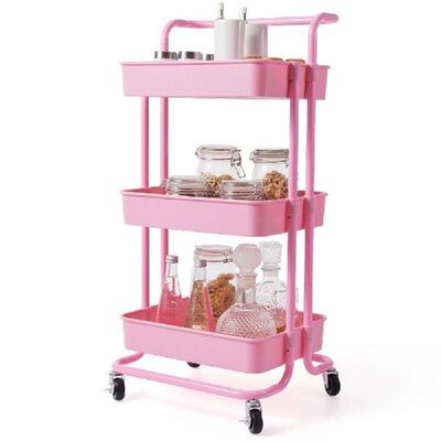 Storage Shelf 3 Tier Rolling Cart W/Wheels Practical Handle