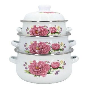 Enamel Pot Enamel Powder Rose Three-piece Enamel Soup Pot