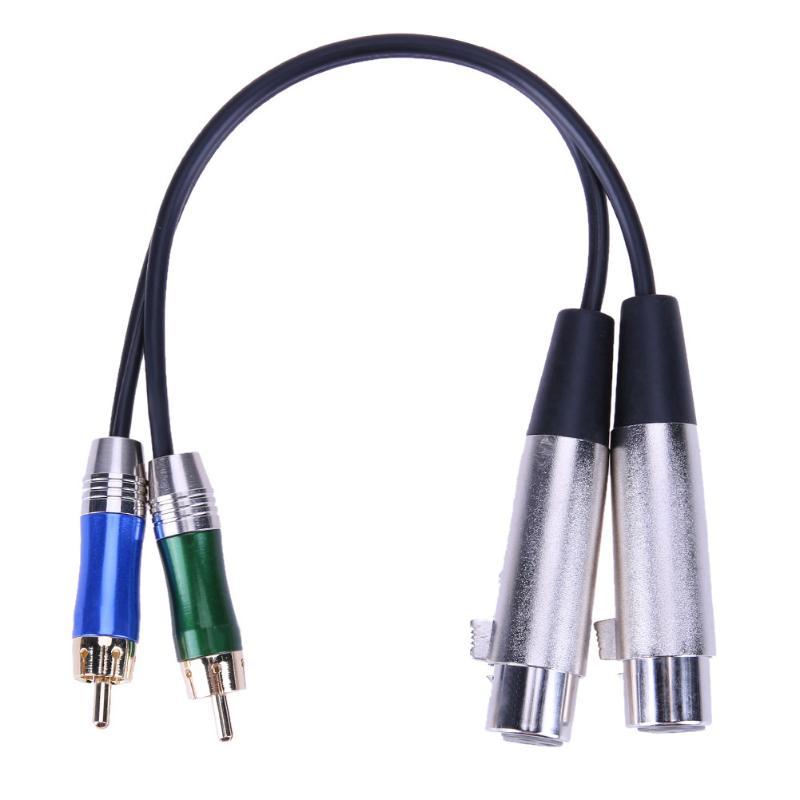Metal Connector 3pin 2 XLR Female to 2 RCA Male Cable Audio