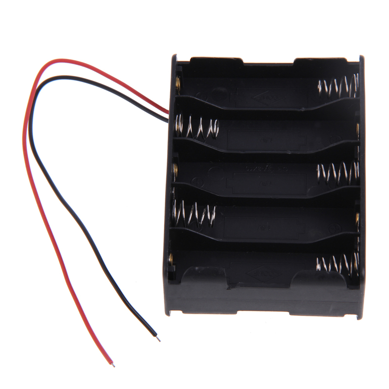 10x AA Battery Clip Holder Case Box With Wire Leads Black