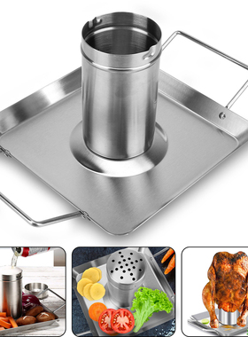 Stainless Steel Roast Chicken Pan Grilled Holder Barbecue