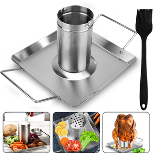 Stainless Steel Roast Chicken Pan Grilled Holder Barbecue