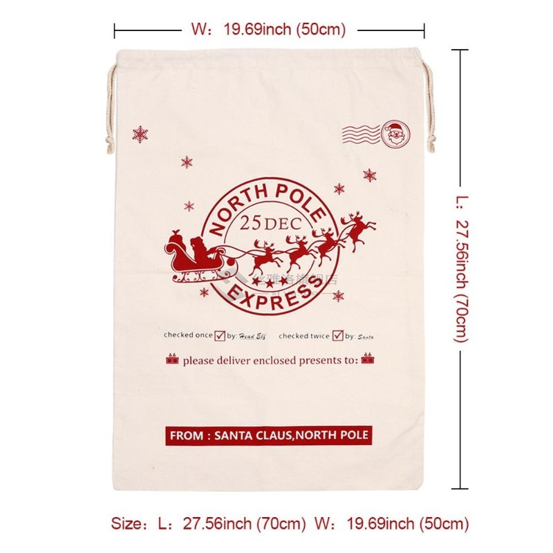 1Pcs Christmas Santa Sack Deer Drawstring Canvas Santa Bag N