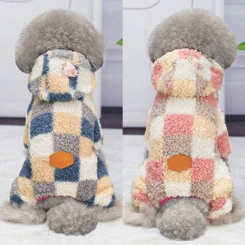 Winter Warm Dog Coat Fleec Pet Dog Clothes Plaid Jumpsuit