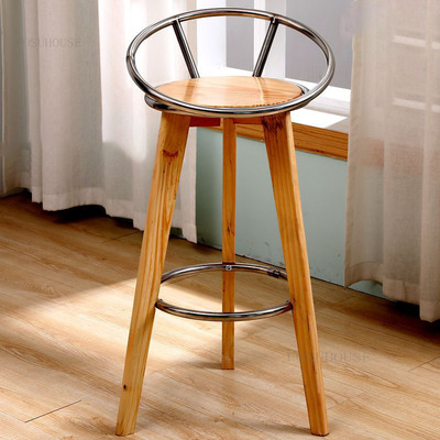 Nordic Solid Wood Bar Stool Minimalist Modern Backed Home